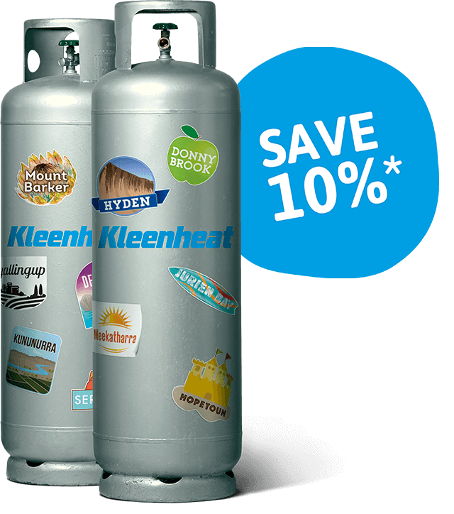 Gas cylinder with Save 10%* callout