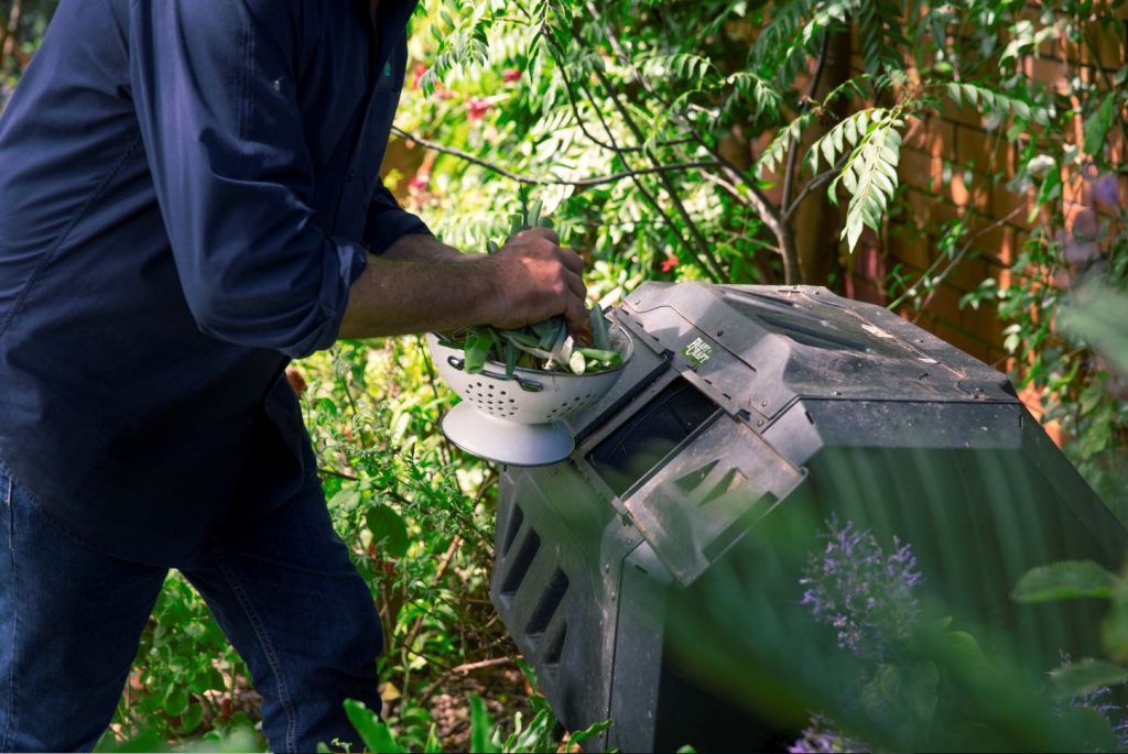 steve composting in composting bin