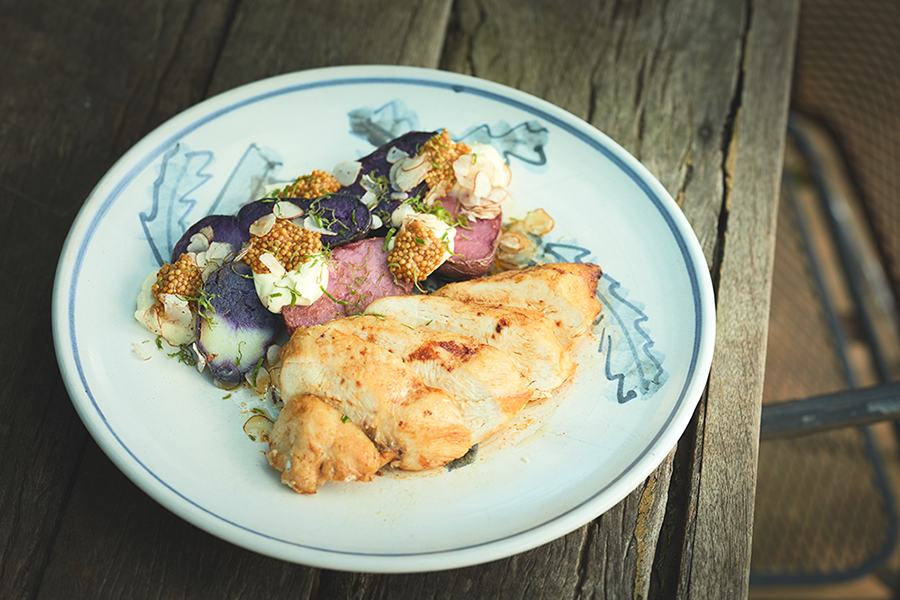 Caroline Taylor's Chicken breast with purple congo potatoes and pickled mustard seeds | Kleenheat Kitchen